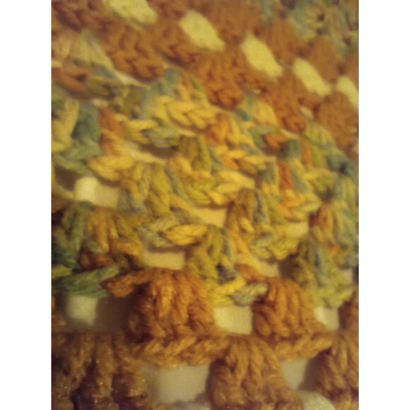 Vintage Handmade Crocheted Earthy Afghan Green Fern Tans & Browns 48" 68" - Picture 3 of 6
